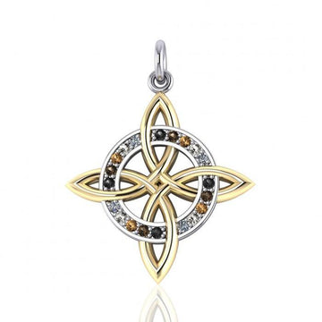 A beautiful interpretation of traditional Celtic ~ Celtic Four-Point Sterling Silver Jewelry Pendant with 18k Gold Plated MPD1809 - Jewelry